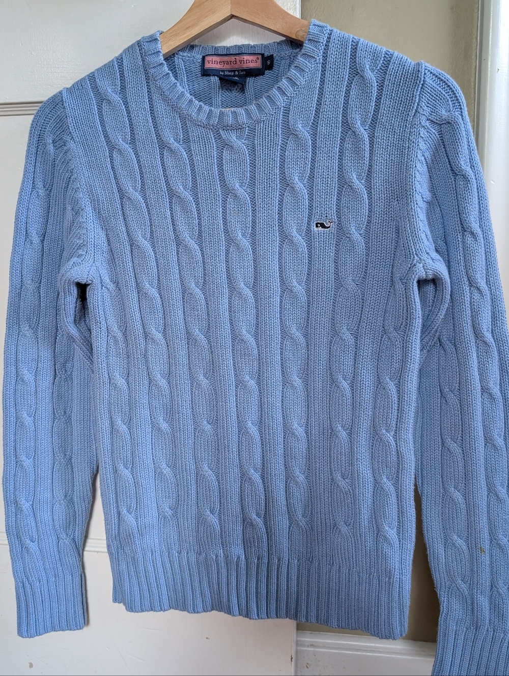 Vineyard Vines Women’s Pastel Blue Cable-Knit Crewneck Sweater Size S